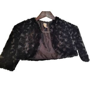 Gymboree Black Fuzzy Cardigan Long Sleeve Faux Fur Coat Bolero Shrug 2T-3T